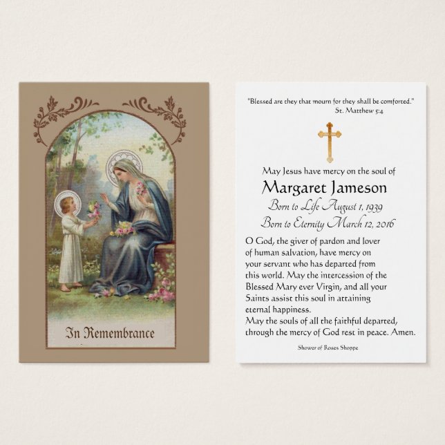 Carte Sainte du Mémorial funéraire catholique Vier (Devant & derrière)
