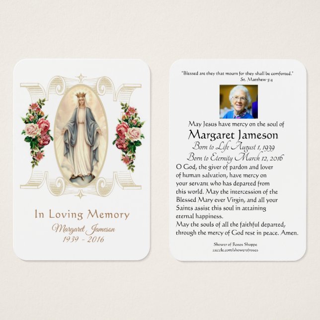 Carte Sainte du Mémorial funéraire catholique Vier (Devant & derrière)