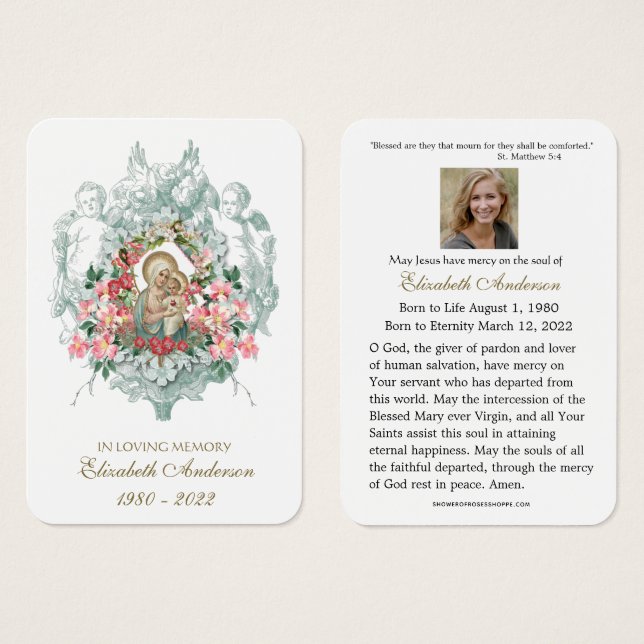 Carte Sainte du Mémorial funéraire catholique Vier (Devant & derrière)