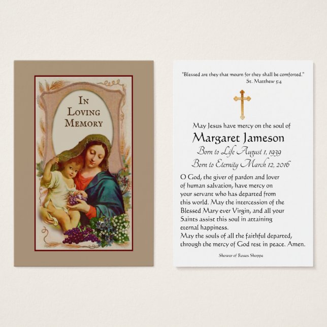 Carte Sainte du Mémorial funéraire catholique Vier (Devant & derrière)