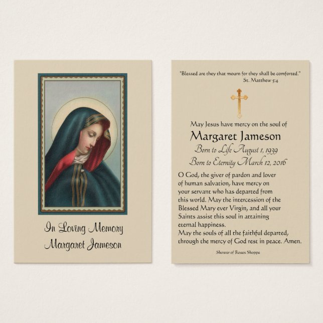 Carte Sainte du Mémorial funéraire catholique Vier (Devant & derrière)