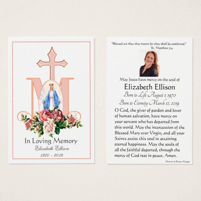Carte Sainte du Mémorial funéraire catholique Vier (Devant & derrière)