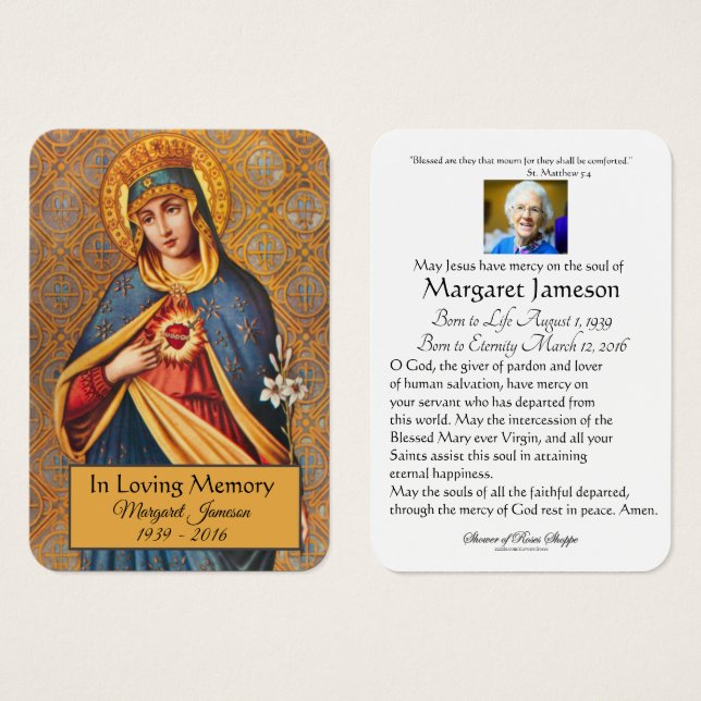 Carte Sainte du Mémorial funéraire catholique Vier (Devant & derrière)