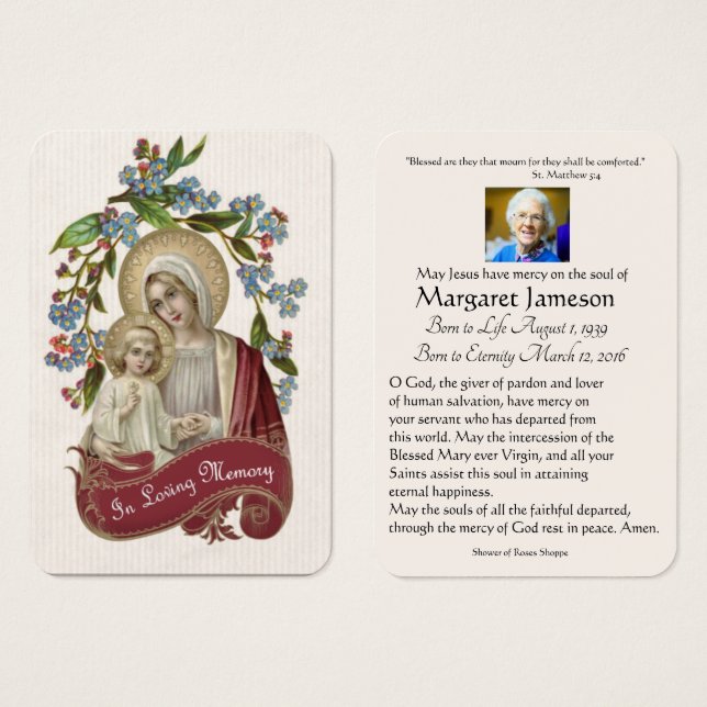 Carte Sainte du Mémorial funéraire catholique Vier (Devant & derrière)