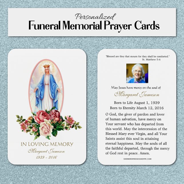 Carte Sainte du Mémorial funéraire catholique Vier (Keep your loved one close in prayer with Our Lady’s gentle intercession.)
