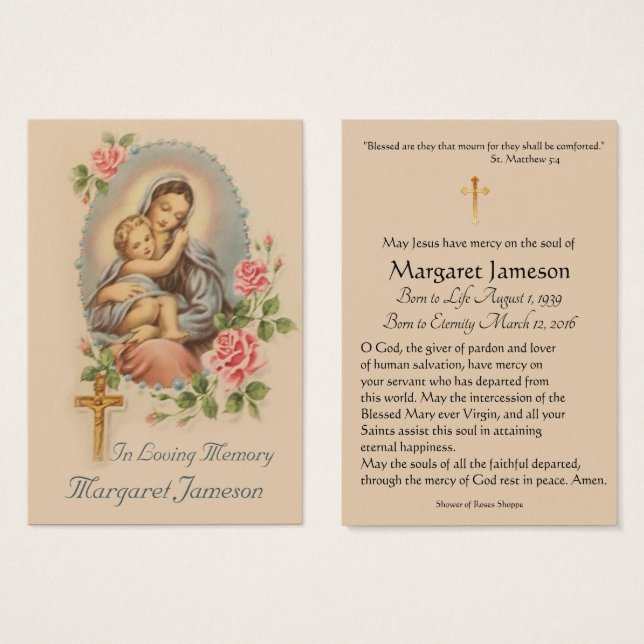 Carte Sainte du Mémorial funéraire catholique Vier (Devant & derrière)