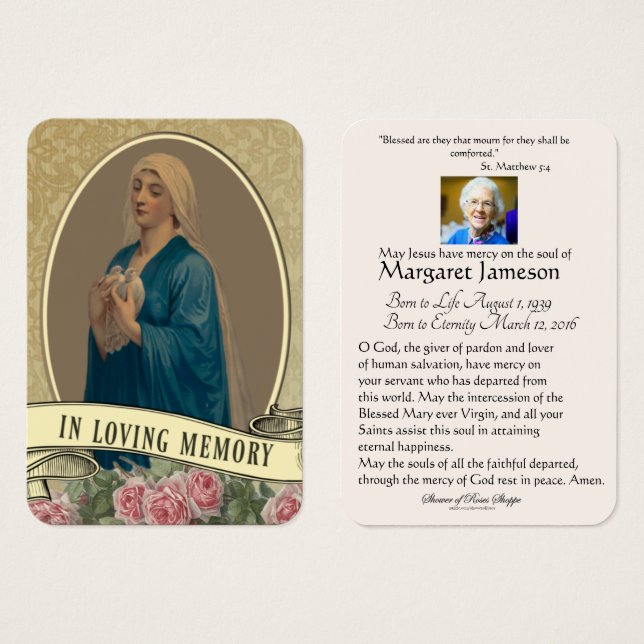 Carte Sainte du Mémorial funéraire catholique Vier (Devant & derrière)