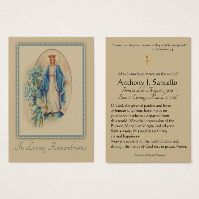 Carte Sainte du Mémorial funéraire catholique Vier (Devant & derrière)