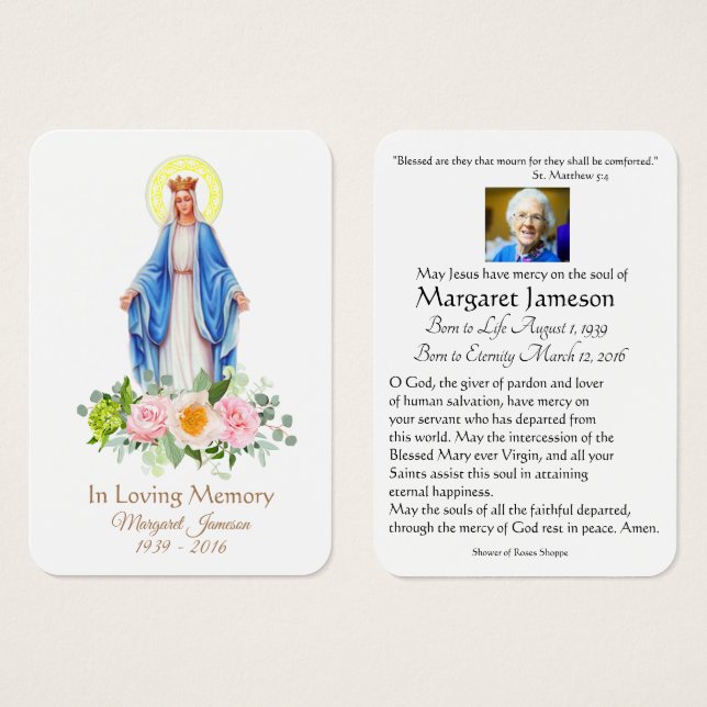 Carte Sainte du Mémorial funéraire catholique Vier (Devant & derrière)