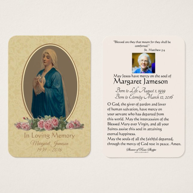 Carte Sainte du Mémorial funéraire catholique Vier (Devant & derrière)
