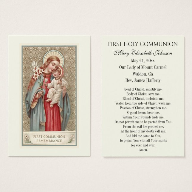 Carte Sainte du Souvenir catholique de la première (Devant & derrière)