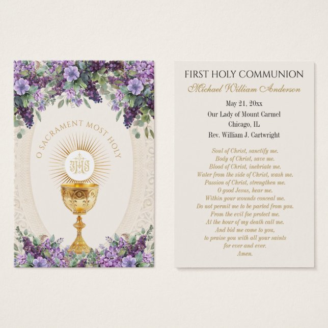 Carte Sainte du Souvenir catholique de la première (Devant & derrière)