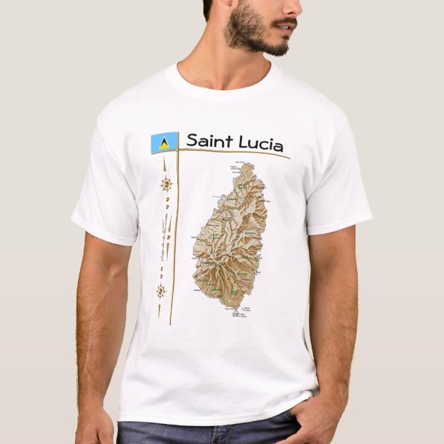 Carte Sainte-Lucie + Drapeau + Titre T-shirt (Devant)