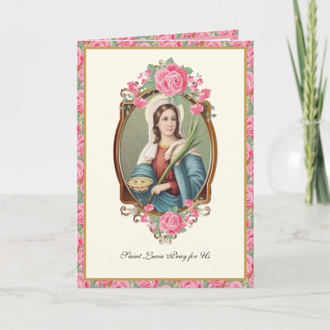Carte Sainte-Lucie Lucy Prière religieuse Roses roses ro (Devant)