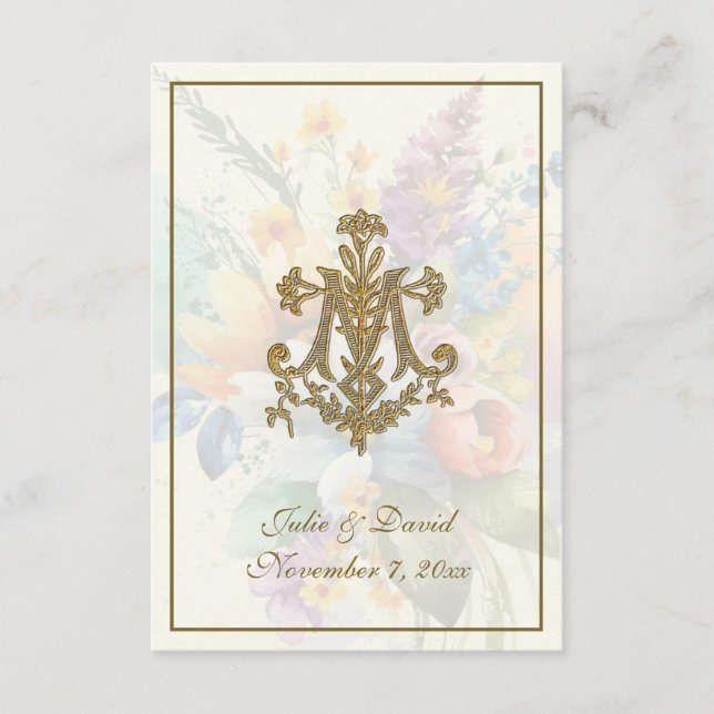Carte Sainte Mariage catholique Croix mariale flor (Devant)