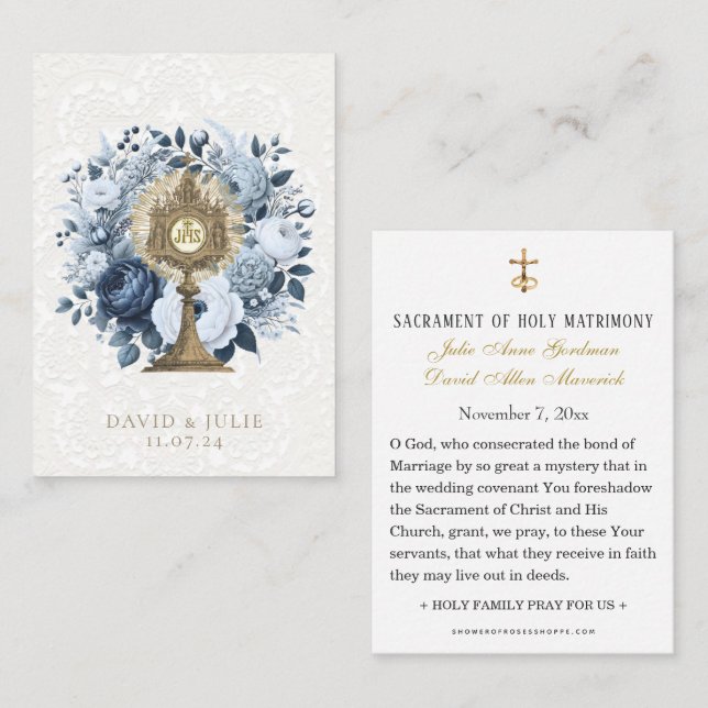 Carte Sainte Mariage de Monstrance Florale Bleue C (Devant / Derrière)