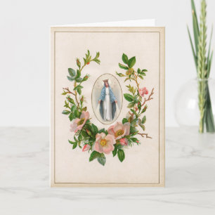 Carte Sainte Vierge Marie Florale Vintage