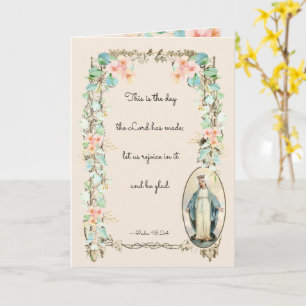 Carte Sainte Vierge Marie Florale Vintage