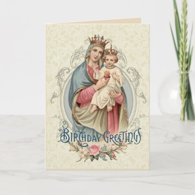 Carte Sainte Vierge Marie Jésus Anniversaire (Devant)