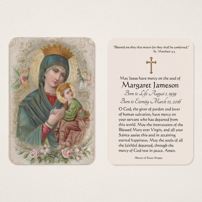 Carte Sainte Vierge Marie Jésus funéraire - (Devant & derrière)