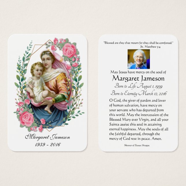 Carte Sainte Vierge Marie Jésus funéraire - (Devant & derrière)