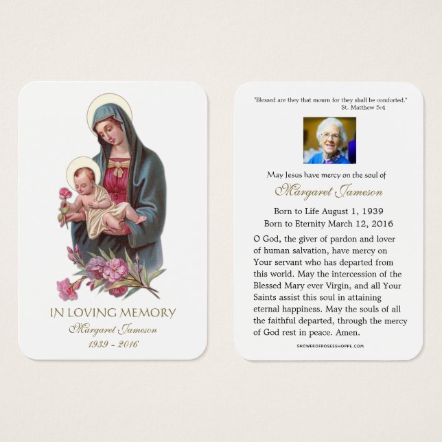 Carte Sainte Vierge Marie Jésus funéraire - (Devant & derrière)