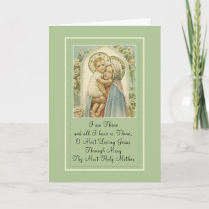 Carte Sainte Vierge Marie tenant le bébé Jésus avec priè