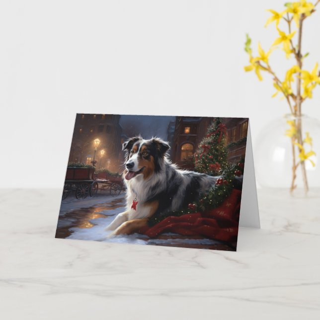 Carte Saison de Noël du berger australien (Fleur jaune)