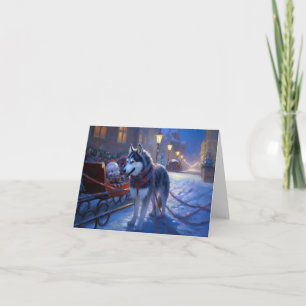Carte Saison de Noël Sibérienne Husky