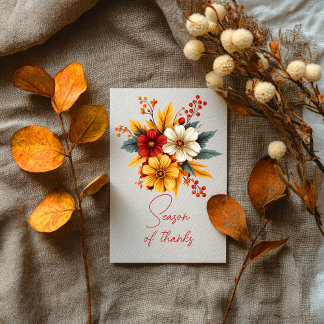 Carte Saison de Remerciement Fleurs d'Automne