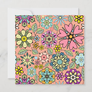 Carte Saison Printemps Retro Couleurs Fleurs Motif sans 