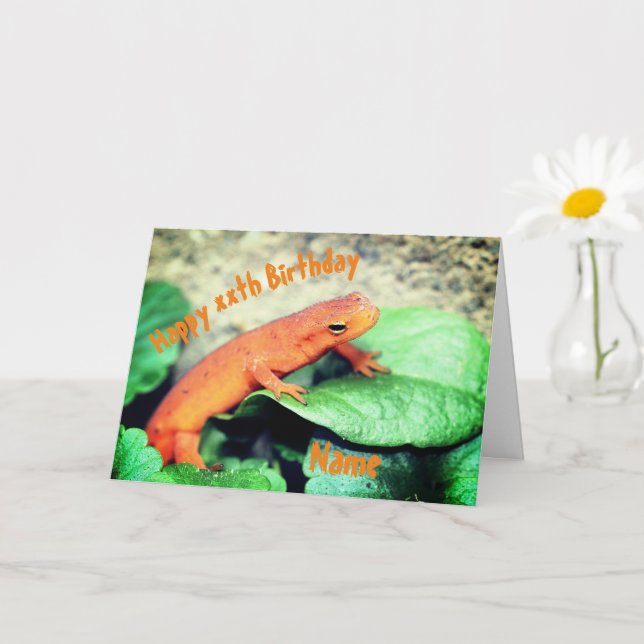 Carte Salamandre Red Eft Personnalisé Anniversaire (Petite plante)
