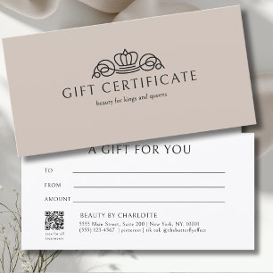 Carte Salon Couronne Élégante Certificat Cadeau Brun Cla