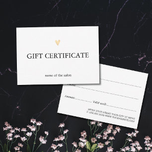 Carte Salon de Beauté Élégant Cœur en Or Faux Blanc
