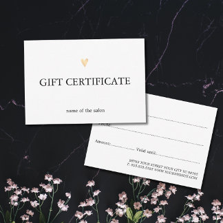 Carte Salon de Beauté Élégant Cœur en Or Faux Blanc