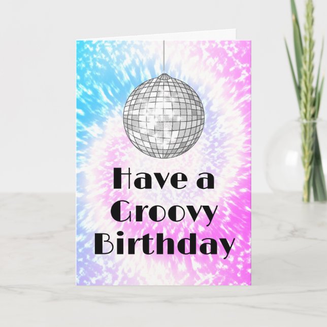 Carte Salon Disco Ball Tie Dye d'anniversaire super (Devant)