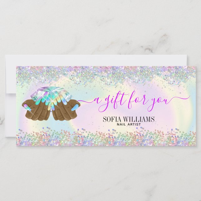 Carte salon holographique ongle femme main nails technic (Devant)