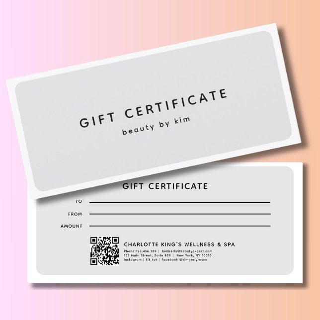 Carte Salon moderne tendance QR Code certificat cadeau (Modern Trendy Salon QR Code Custom Gift Certificate)