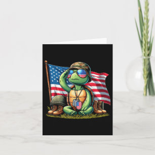 Carte Saluer Turtle American Usa Drapeau Jour commémorat