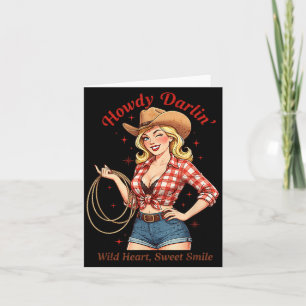 Carte Salut chérie cowgirl fête des mères western rétro
