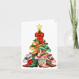 Carte Salut l'arbre de Noël Bottes occidentales de cowgi