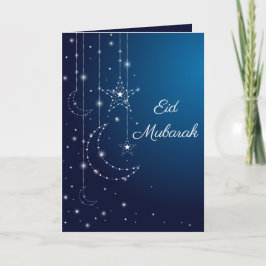 Carte Salutation blanche bleue élégante d'Eid