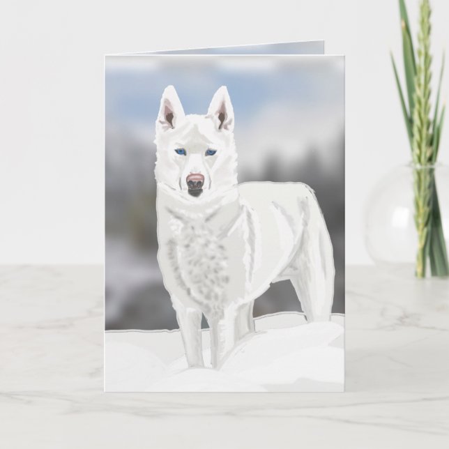Carte Salutation blanche Husky (Devant)