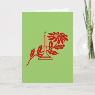 Carte - Salutation - Bougie rouge et Poinsettia