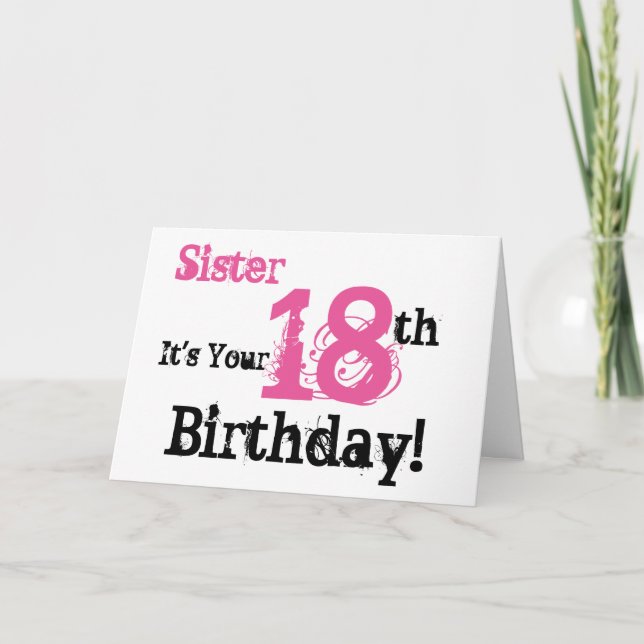 Carte Salutation de 18ème anniversaire de soeur en noir, (Devant)