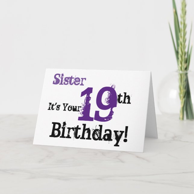Carte Salutation de 19e anniversaire de soeur en noir, v (Devant)