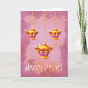 Carte Salutation de Diwali avec des lumières d'aquarelle