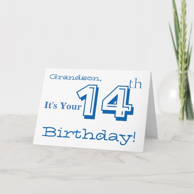 Carte Salutation de grand-fils à 14e anniversaire en ble (Devant)