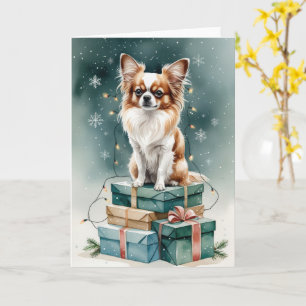 Carte Salutation de Noël de chien Papillon