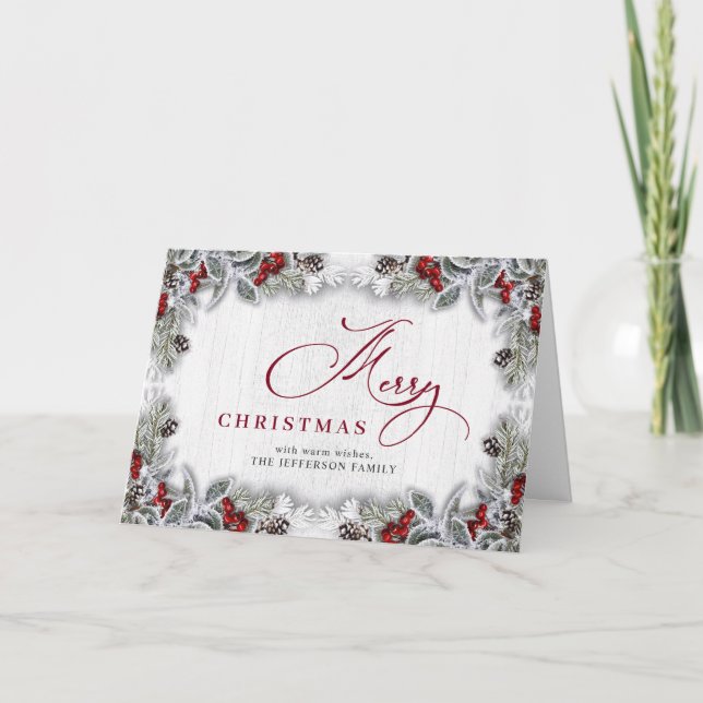 Carte Salutation de Noël rustique Holly Berry (Devant)